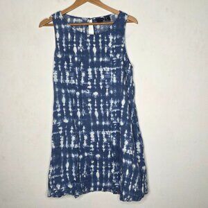 Tahari 100% Linen Blue Tie Dye Sleeveless Pocket Tank Dress Size Large L